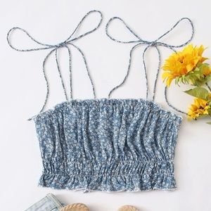 blue/white floral Shein crop tank, size small
